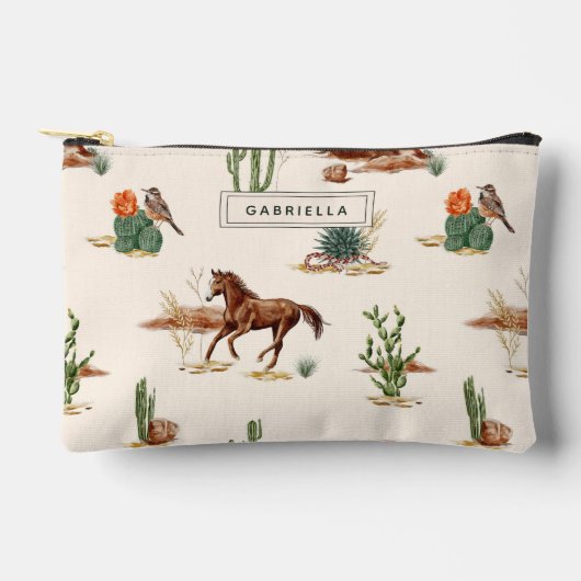 ウエスタンサボスデザートホース女性のカーボーイ パーソナライズされた アクセサリーポーチ (正面)