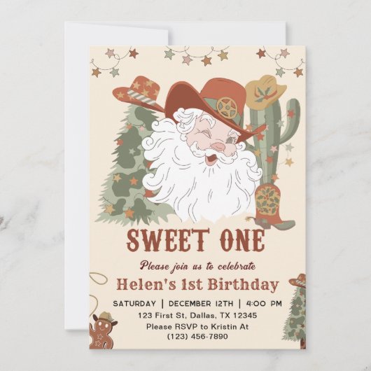ウエスタンサンタクッキーズスイートワンクリスマス誕生日 招待状 (正面)