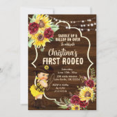 ウエスタンサンフラワーバラ女性のカーボーイファースト誕生日 招待状 (正面)
