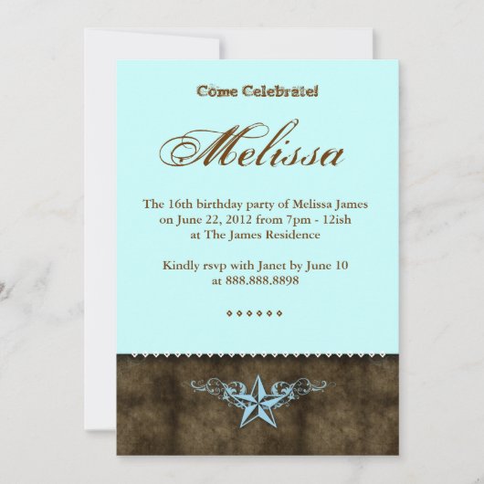 ウエスタンスイート16招待状ブルースターブラウン 招待状 (正面)