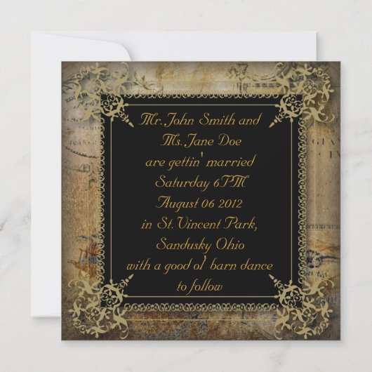 ウエスタンスタイルのカントリーウェディングでヒッチハイク カウボーイブーツ 招待状 (裏面)