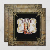 ウエスタンスタイルのカントリー結婚式でヒッチハイク カウボーイブーツ 招待状 (正面/裏面)