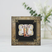 ウエスタンスタイルのカントリー結婚式でヒッチハイク カウボーイブーツ 招待状 (スタンド正面)