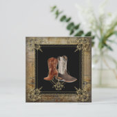 ウエスタンスタイルの結婚式でカッコよくヒッチハイクするブーツ 招待状 (スタンド正面)