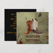 ウエスタンスタイルの結婚式でヒッチハイク カウボーイブーツ 招待状 (正面/裏面)
