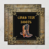 ウエスタンスタイルの結婚式でヒッチハイク カウボーイブーツ 招待状 (正面/裏面)