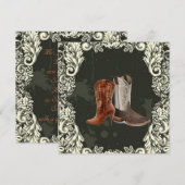 ウエスタンスタイルの結婚式でヒッチハイク カウボーイブーツ 招待状 (正面/裏面)