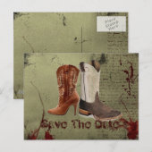 ウエスタンスタイルの結婚式でヒッチハイク カウボーイブーツ 案内ポストカード (正面/裏面)