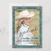 ウエスタンスタイル女性のカーボーイ写真卒業招待状 サンキューカード (正面)