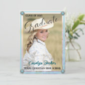 ウエスタンスタイル女性のカーボーイ写真卒業招待状 サンキューカード (スタンド正面)