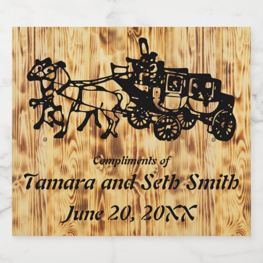 ウエスタンスタイル木製ボードと駅馬車 ビールラベル (シングルラベル)