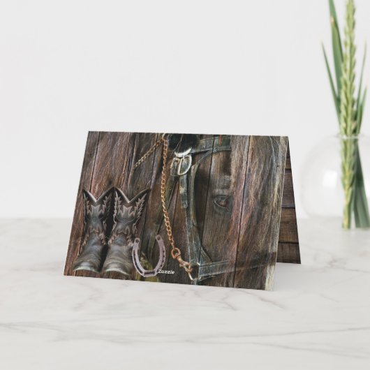 ウエスタンスタイル馬とカウボーイブーツノートカード ノートカード (裏面)