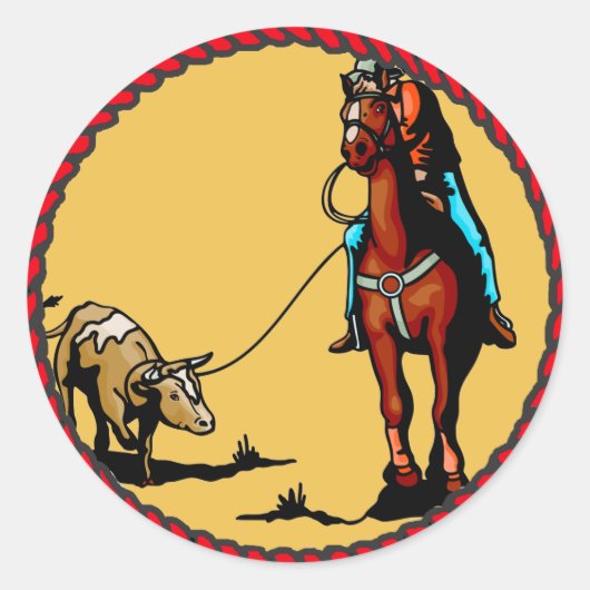 ウエスタンステッカーのチームRoping Steer Roping ラウンドシール (正面)