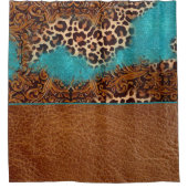 ウエスタンターコイズグリッターフローリッシュレザーヒョウ シャワーカーテン (正面)