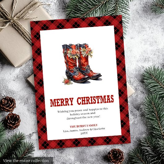 ウエスタンチックなクリスマスカードのカウボーイブーツデザイン シーズンカード