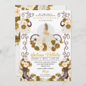 ウエスタンチャロプリンセスアイボリー&金ゴールドキンセアニラ 招待状 (正面/裏面)