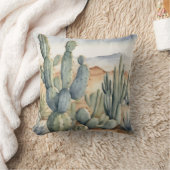 ウエスタンチャームサボテン水彩装飾 クッション (ブランケット)