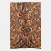 ウエスタンツードレザープリントカスタムイニシャル キッチンタオル (縦)