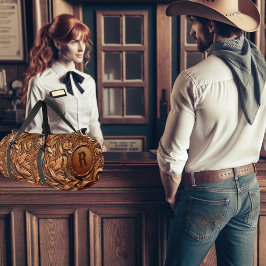 ウエスタンツードレザープリントカスタムイニシャル ダッフルバッグ