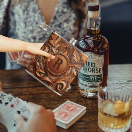 ウエスタンツードレザープリントカスタムイニシャル フラスク