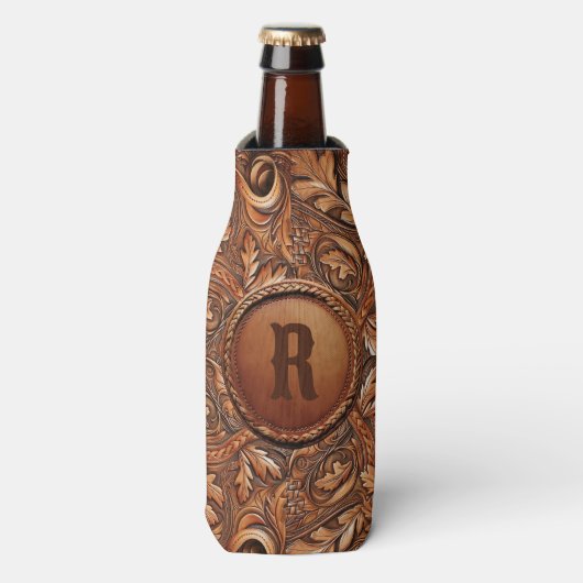 ウエスタンツードレザープリントカスタムイニシャル ボトルクーラー (ボトル正面)