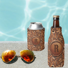 ウエスタンツードレザープリントカスタムイニシャル ボトルクーラー