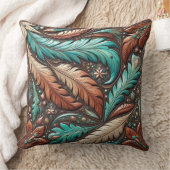 ウエスタンツーリドレザーターコイズ羽毛 クッション (ブランケット)