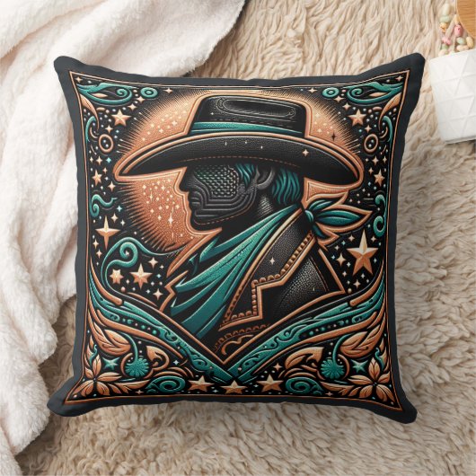 ウエスタンツーリドレザープリントカウボーイ クッション (ブランケット)