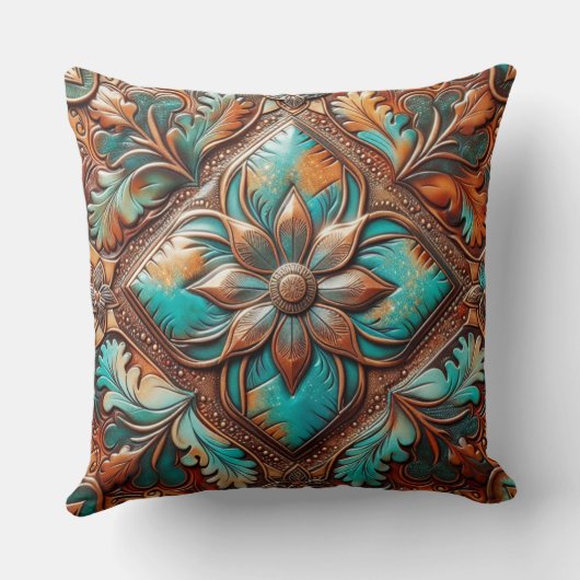 ウエスタンツーリドレザープリントターコイズ銅 クッション (裏面)