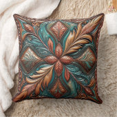 ウエスタンツーリドレザープリントターコイズ銅 クッション (ブランケット)