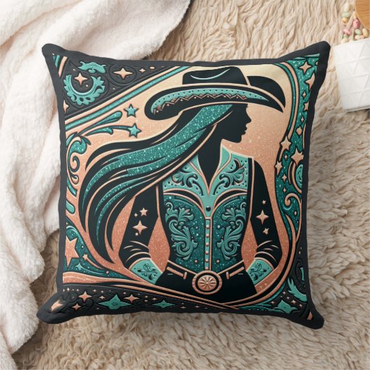 ウエスタンツーリドレザープリント女性のカーボーイ クッション (ブランケット)