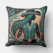 ウエスタンツーリドレザープリント女性のカーボーイ クッション (正面)