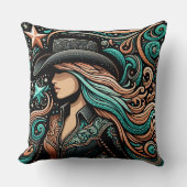 ウエスタンツーリドレザープリント女性のカーボーイ クッション (正面)