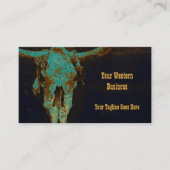 ウエスタンティール（緑がかった色）ブラウン金ゴールド素朴ヴィンテージブルスカル 名刺 (正面)