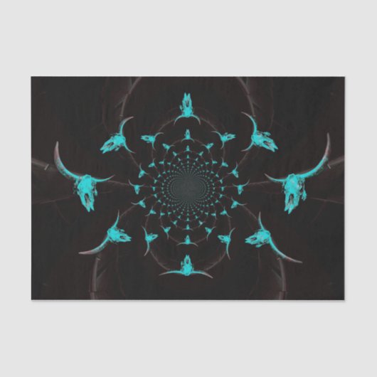 ウエスタンティール(緑がかった色)ブルーブラックカ素朴ントリーカウスカル 薄葉紙 (正面)