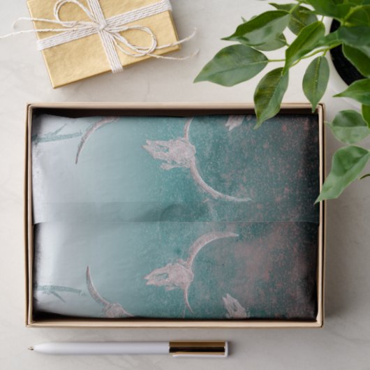 ウエスタンティール(緑がかった色)ホワイトメタリックテクスチャブルスカル 薄葉紙 (ギフト)