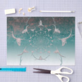 ウエスタンティール（緑がかった色）ホワイトメタリックテクスチャブルスカル 薄葉紙 (クラフト)