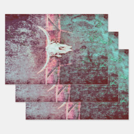 ウエスタンテクスグランジチャ素朴ティール（緑がかった色）ブルスカル ラッピングペーパーシート