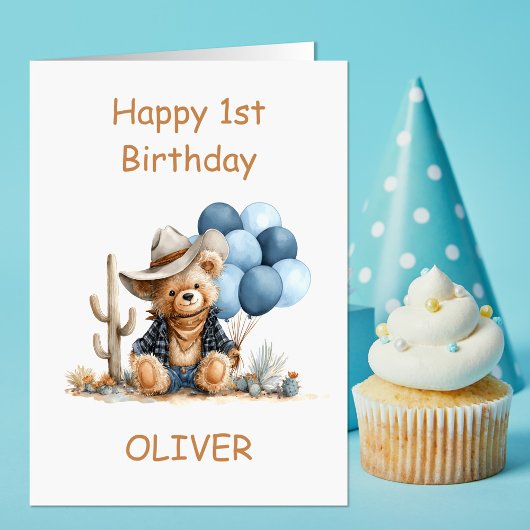 ウエスタンテディベア 1歳の誕生日 カード
