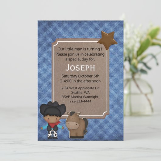 ウエスタンテーマド男の赤ちゃんファースト誕生日 招待状 (スタンド正面)