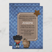 ウエスタンテーマド男の赤ちゃんファースト誕生日 招待状 (正面/裏面)