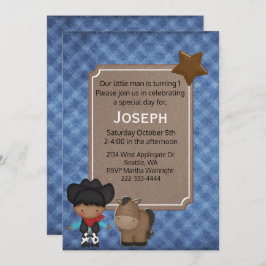 ウエスタンテーマド男の赤ちゃんファースト誕生日 招待状