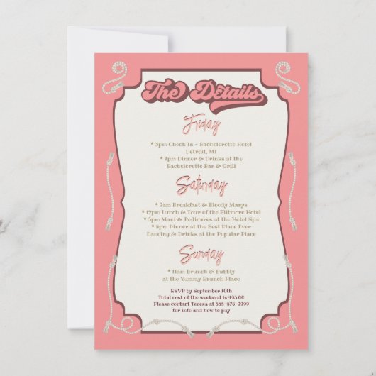 ウエスタンディスコ砂漠女性のカーボーイバチェロレッテ 招待状 (裏面)