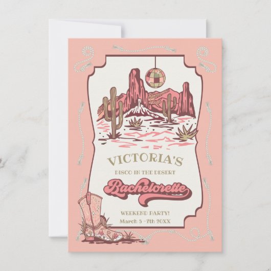 ウエスタンディスコ砂漠女性のカーボーイバチェロレッテ 招待状 (正面)
