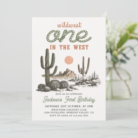 ウエスタンデザートカウボーイファースト誕生日招待状 招待状 (スタンド正面)