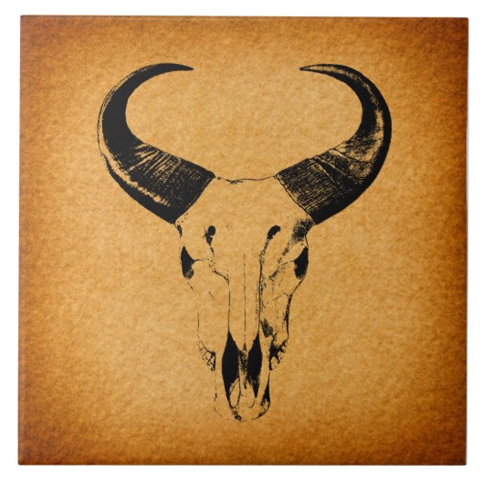 ウエスタンデザートスカルブルホーンヴィンテージウエスタン タイル (正面)