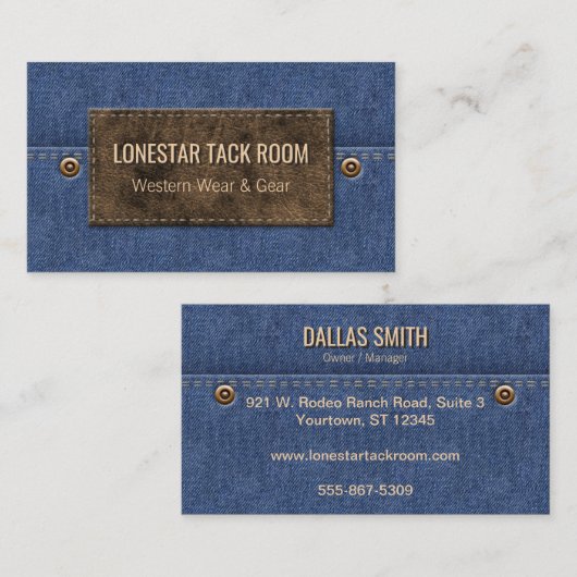 ウエスタンデニムブルー | レザーラベルカントリービジネス 名刺 (正面/裏面)