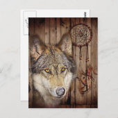 ウエスタンドリームキャッチャー先住民アメリカインディアン狼 ポストカード (正面/裏面)