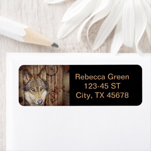 ウエスタンドリームキャッチャー先住民アメリカインディアン狼 ラベル (インサイチュ)