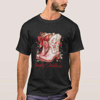 ウエスタンハウディクリスマス女性のカーボーイブートコケットボウ Tシャツ